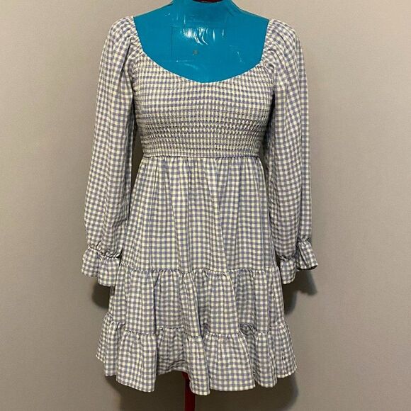 Blue B Collection Smocked Gingham Ruffled Mini Dress Size S - Picture 1 of 11